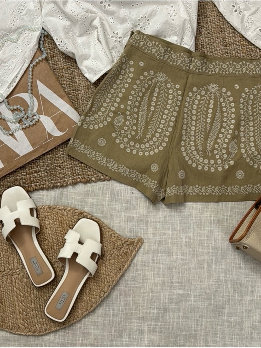 Zara  Embroidered eyelet High Waist Shorts - Picture 2 of 6